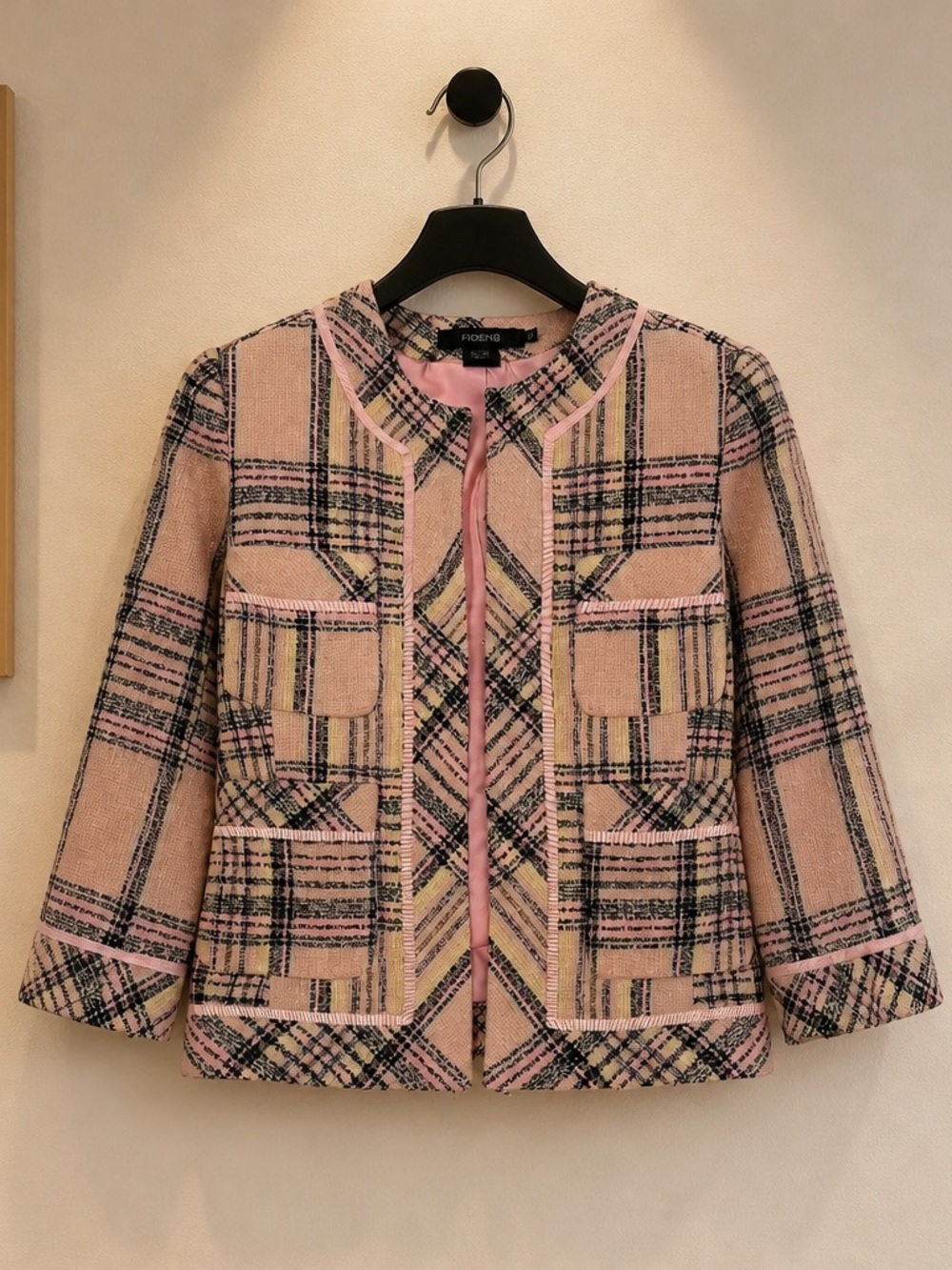 Arden B Pink Plaid Tweed Blazer